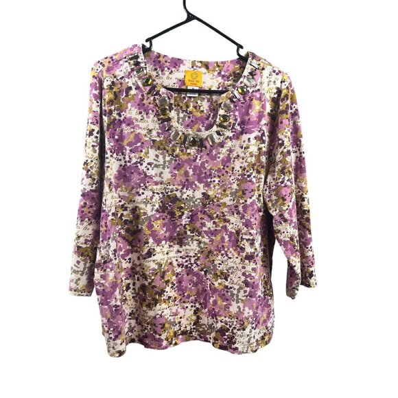 Ruby Rd. Women's Tan & Purple Floral Top - Picture 1 of 6